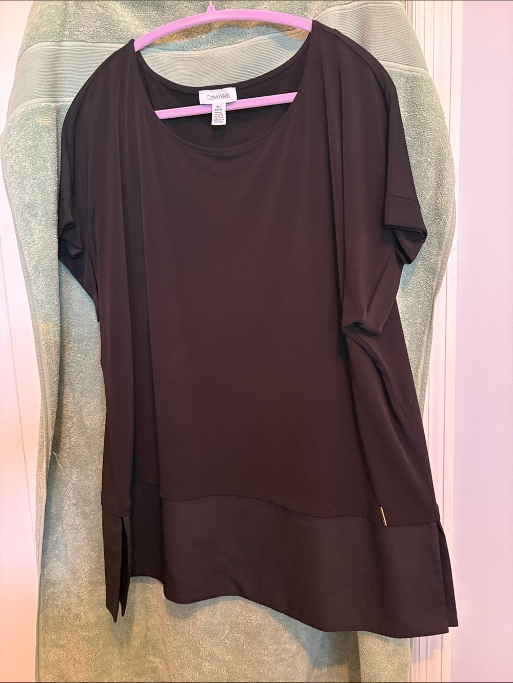 Calvin Klein Black Short Sleeve Draped Tunic Top. NWOT